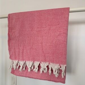 Pink and White Fringed Bath Towel